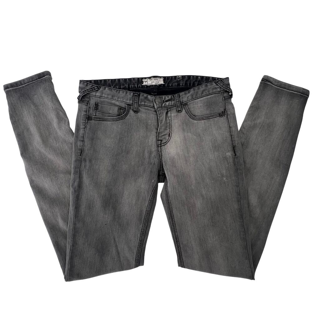 Free People Gray Denim Skinny Jeans sz 28 Mid-Rise Super Stretchy